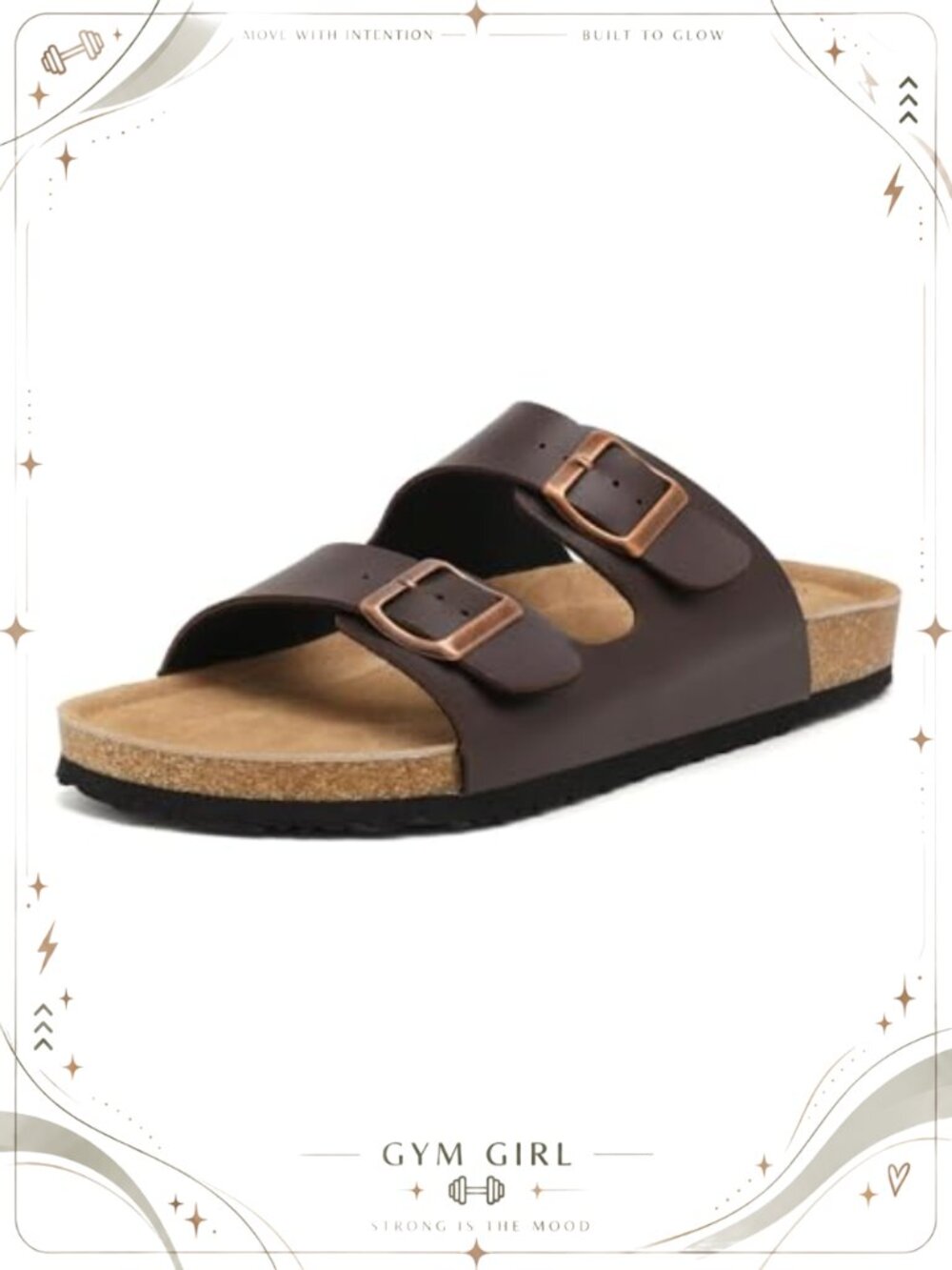 Cork Footed Slide Sandals with Arch Support Double Buckle Memory Foam Unisex